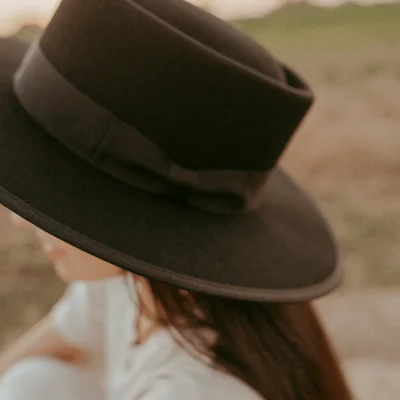 Bella Boater Hat In Black with Bow by Vanelegance