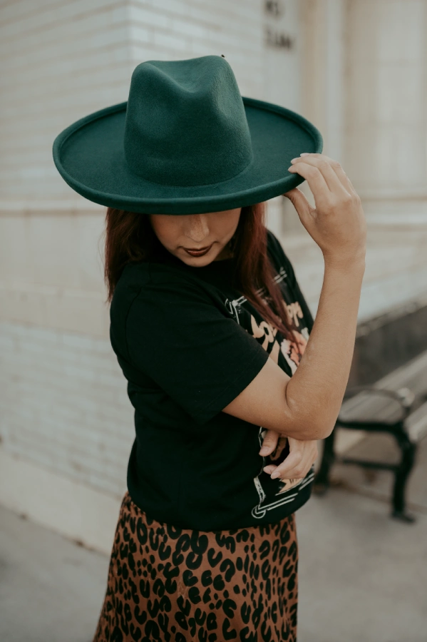 Hana Pencil Brim Rancher Hat in Green by Vanelegance