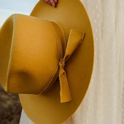 Amber Stiff-Brim Fedora Hat in Mustard