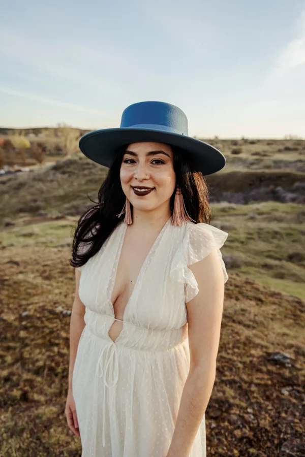 Athena Boater Hat in Ocean Blue