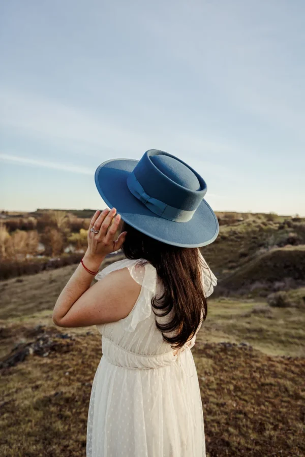 Athena Boater Hat in Ocean Blue