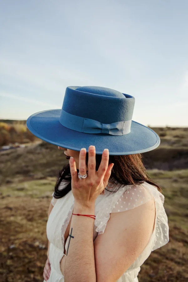 Athena Boater Hat in Ocean Blue