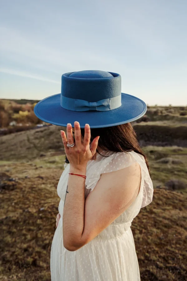 Athena Boater Hat in Ocean Blue