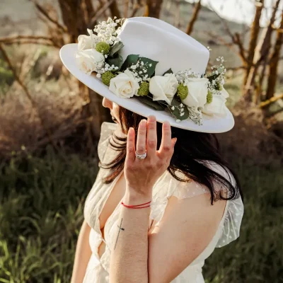 Floral Halo Rancher Hat in White (For Special Occasions)